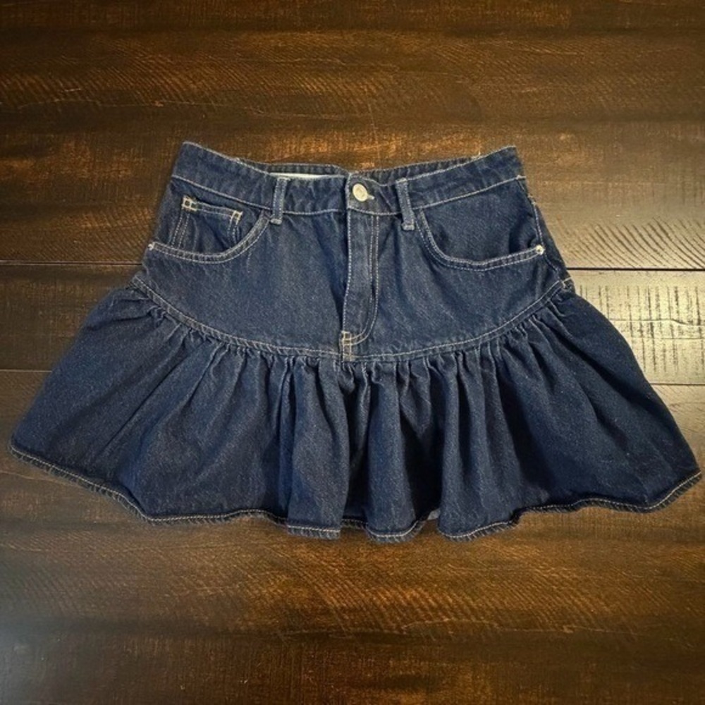Ruffled Denim Skirt Dark Blue S Mini Skirt Y2K Indie Sleaze Festival Coquette